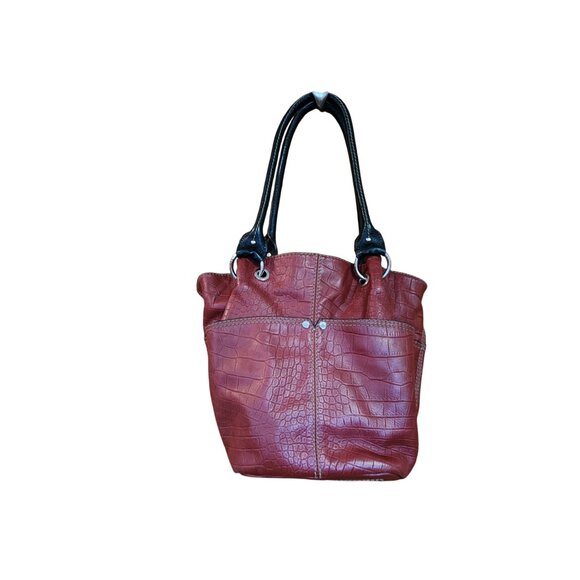 Tignanello Bucket Tote Shoulder Bag Reptile print Red - Picture 2 of 9